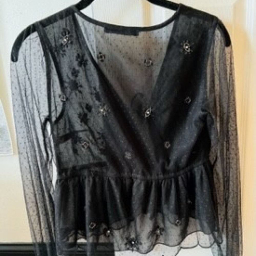 Abercrombie & Fitch Black Mesh Blouse With Beaded Details